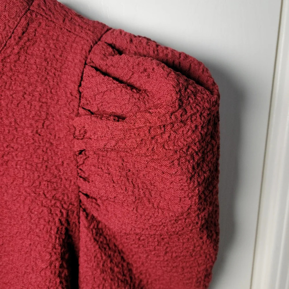 Zara Maroon Red Textured Puff Sleeve Top | Perfect Christmas Top | Small - Picture 3 of 9